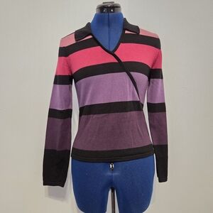 Vintage Purple & Black Striped Knit Shirt Size SP